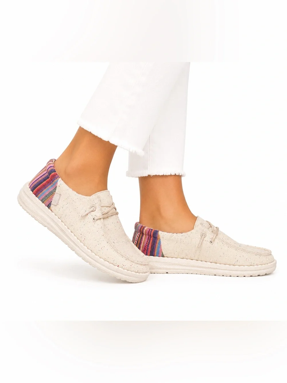 Hey Dude Wendy Funk Eureka Size 7 Women's Beige Slip-On Sneakers with Multicolor
